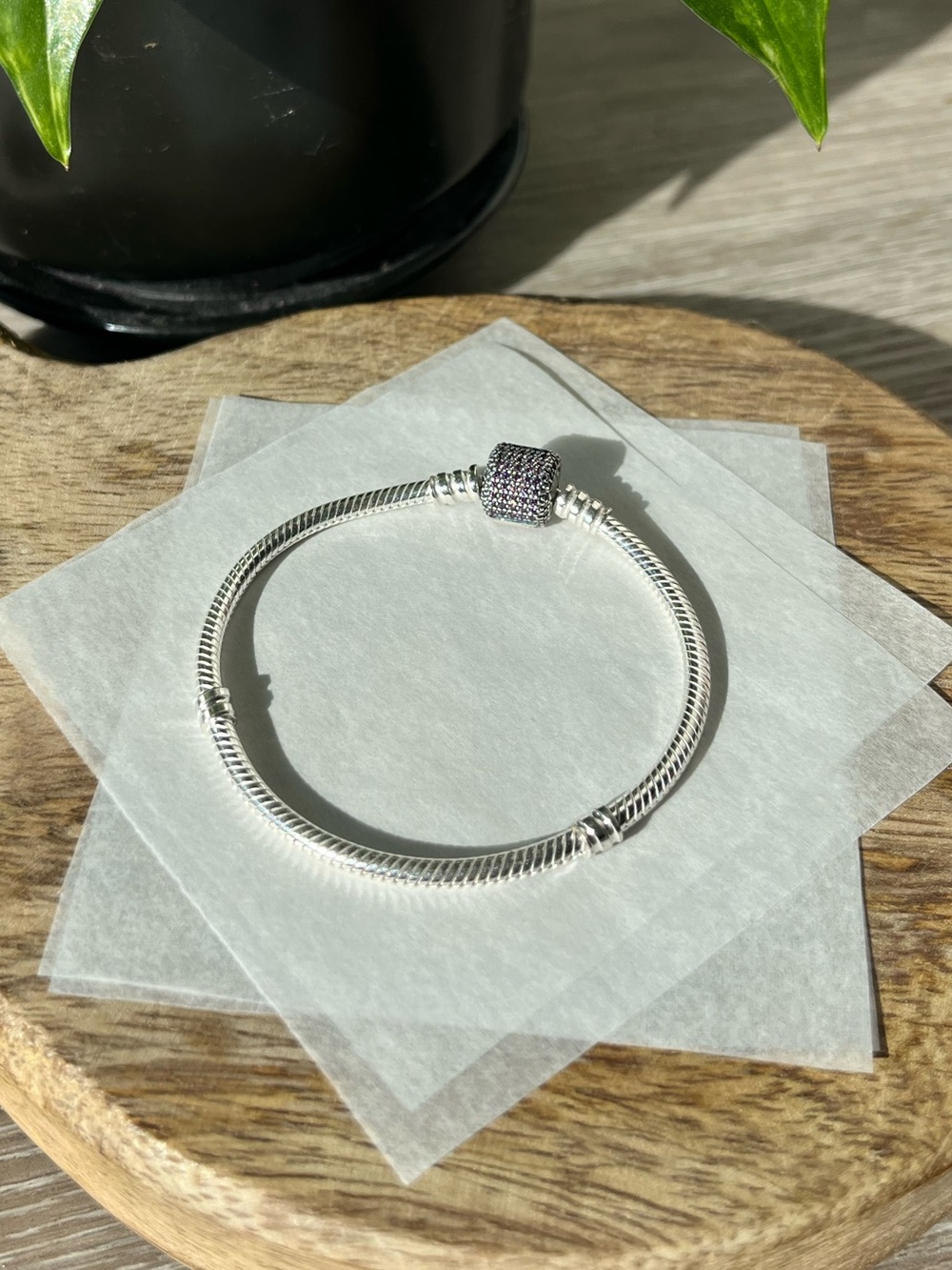 Pandora Classic Charm Bracelet, Purple CZ Barrel Clasp Size